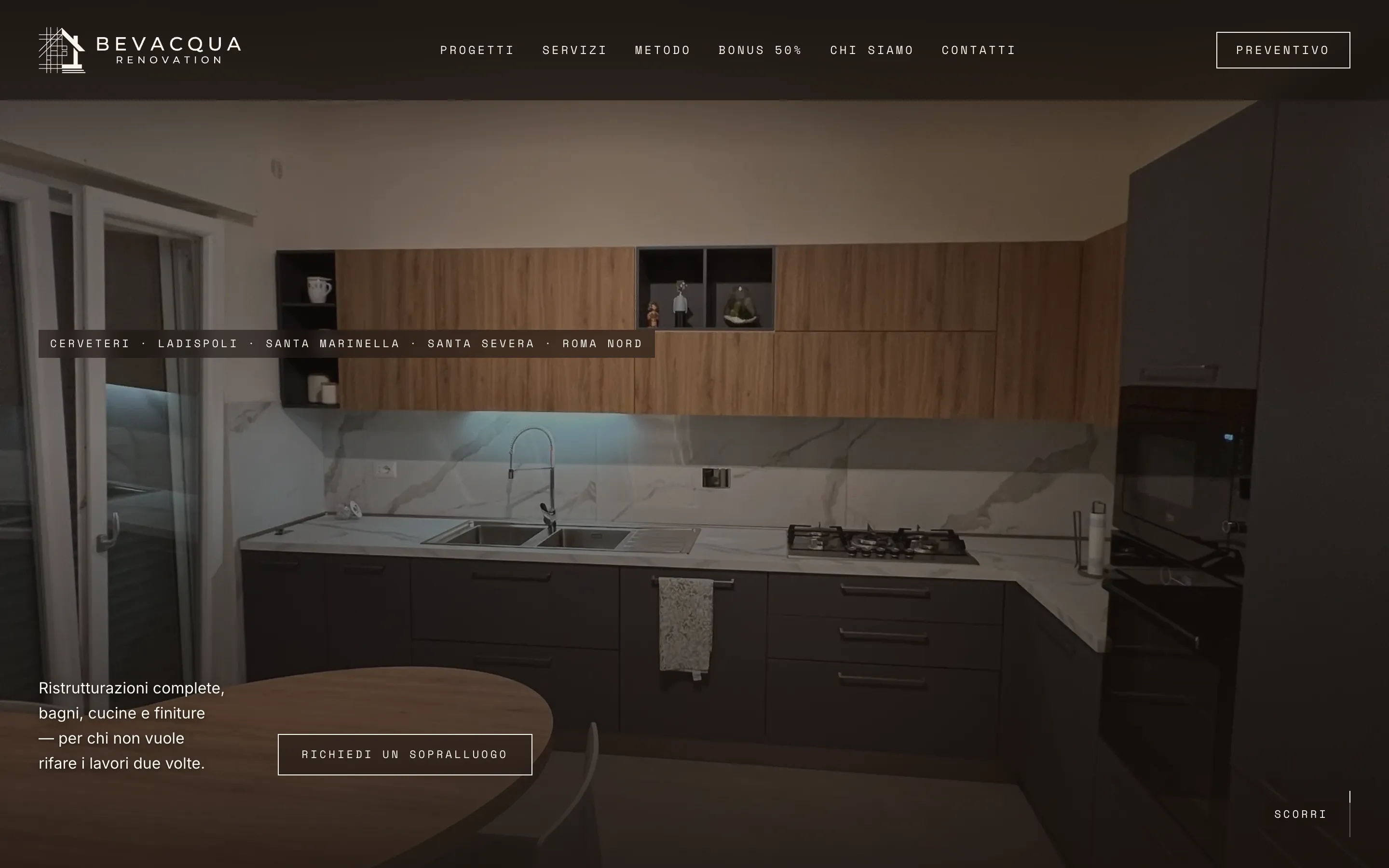 Bevacqua Renovation, schermata del sito