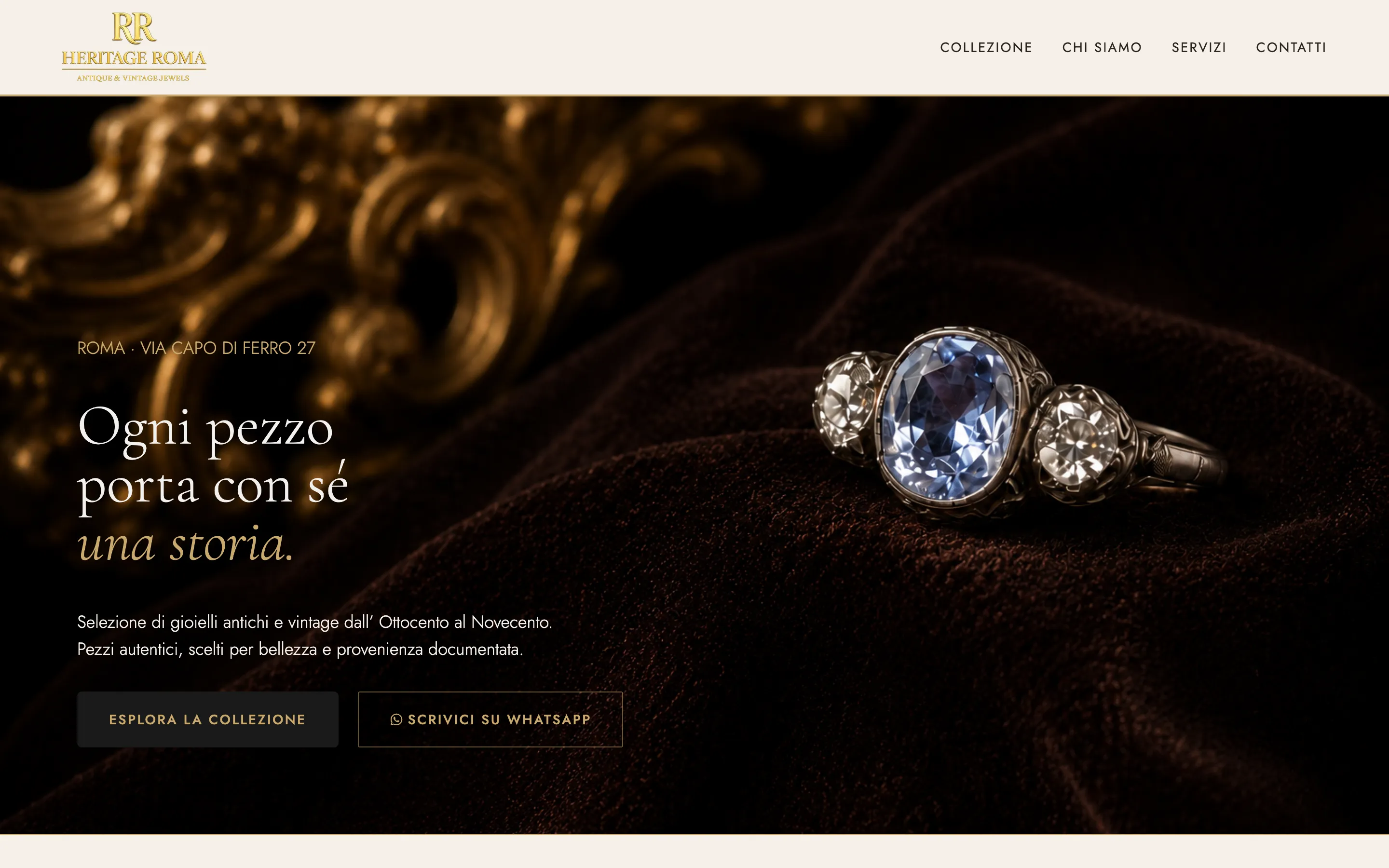 RR Heritage Roma, schermata del sito